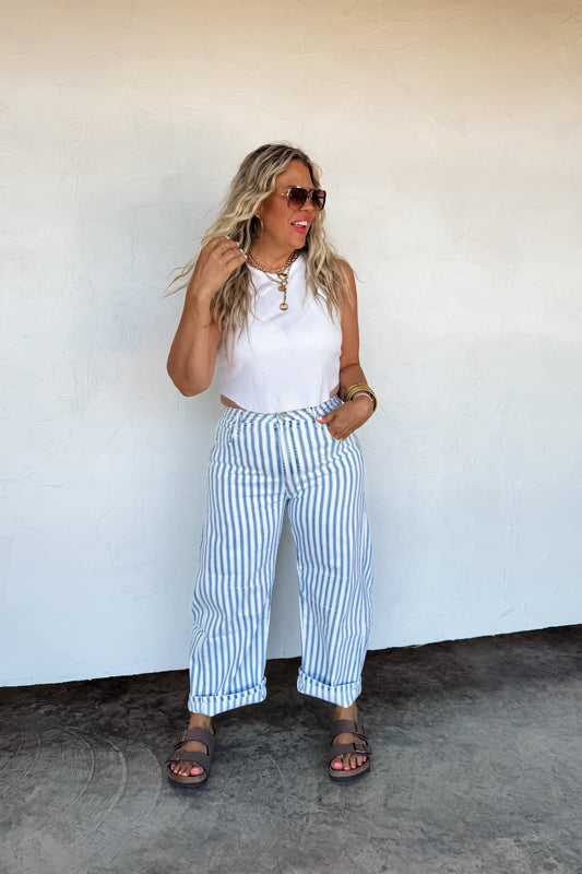 Beachy Stripe Barrel Jean