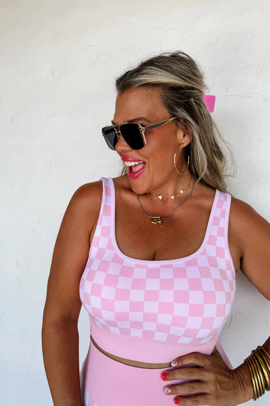 Checker Bra & Biker Short Set