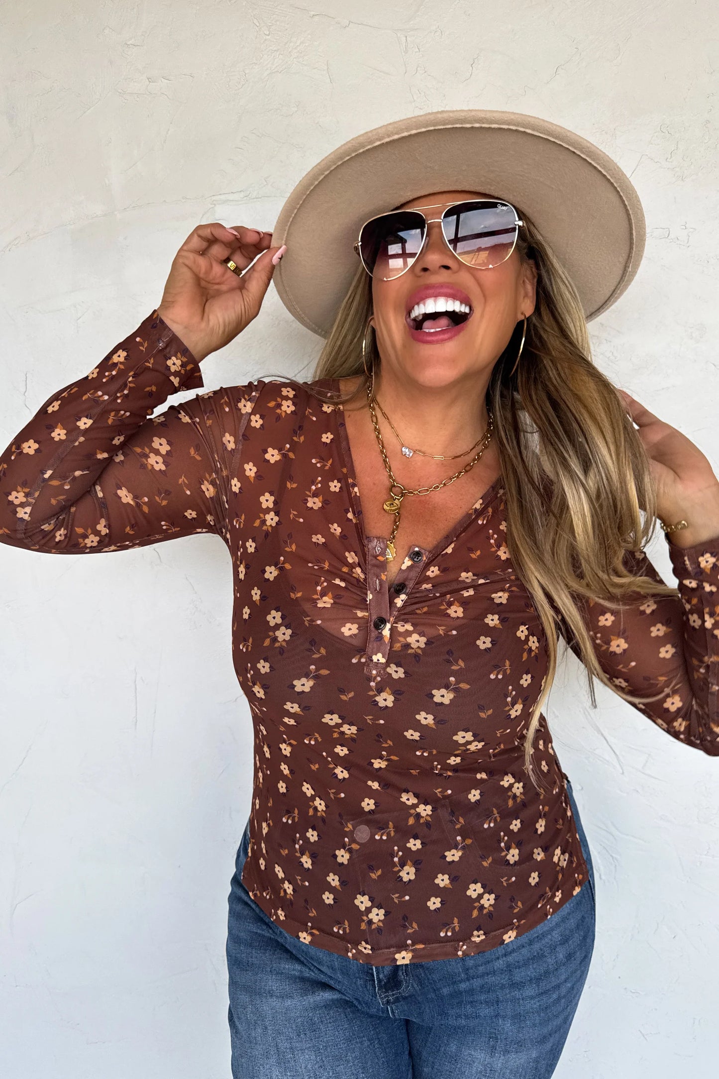 Annie V-Neck Mesh Floral Top