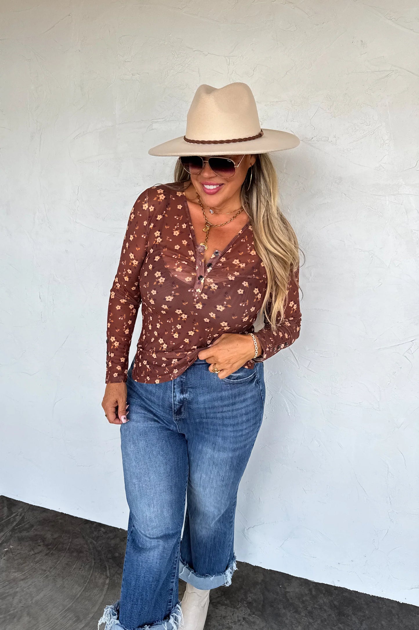 Annie V-Neck Mesh Floral Top