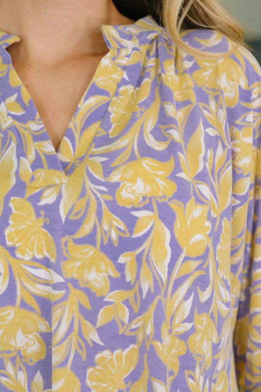 Lizzy Breeze Top in Purple and Yellow Floral