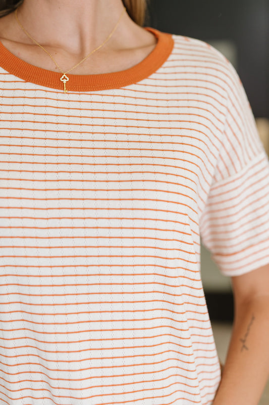 Sunbeam Shuffle Banded Round Neck Top in Orange