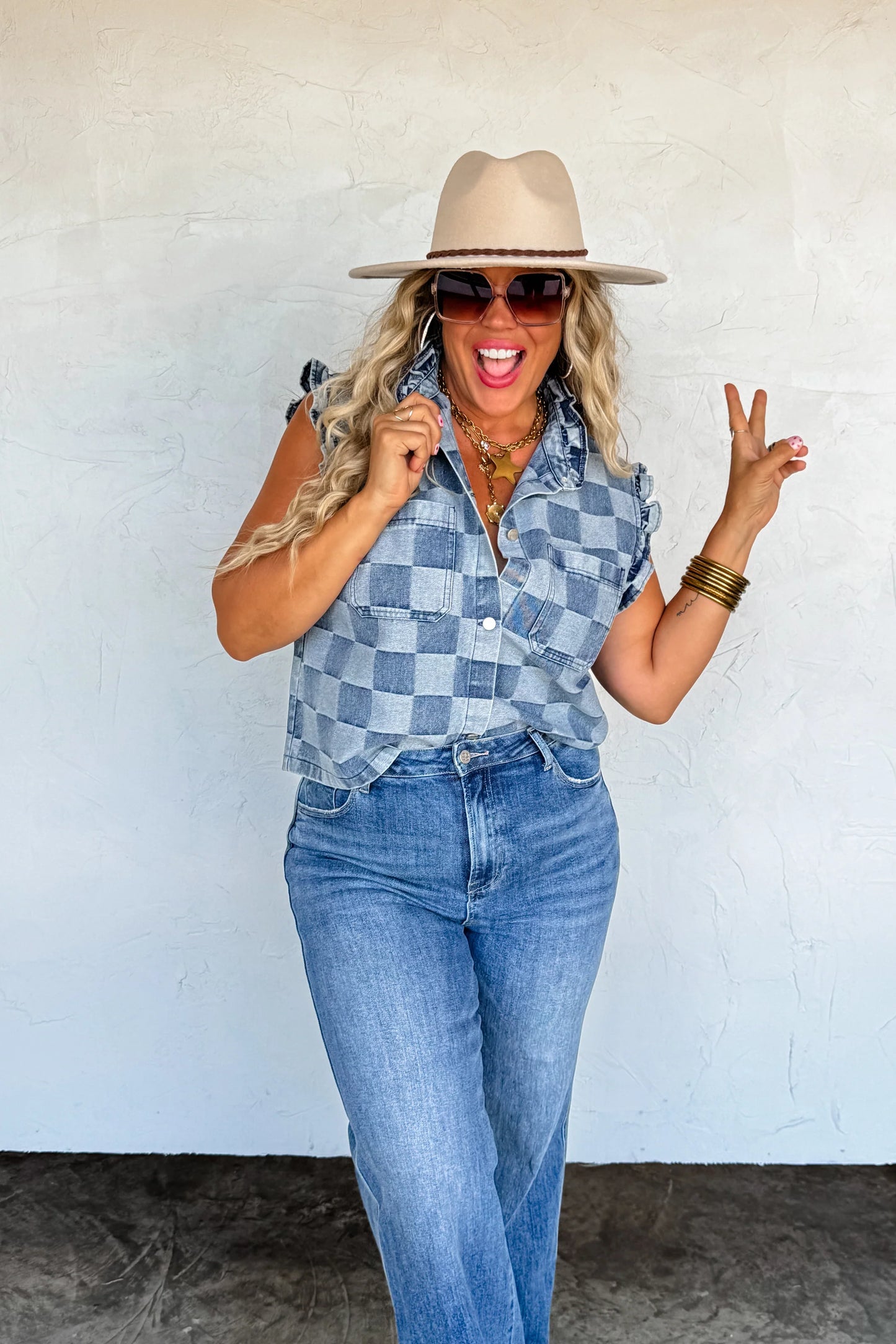 Lainey Checker Denim Vest