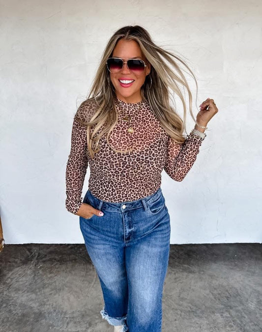 Cheetah Printed Mesh Top