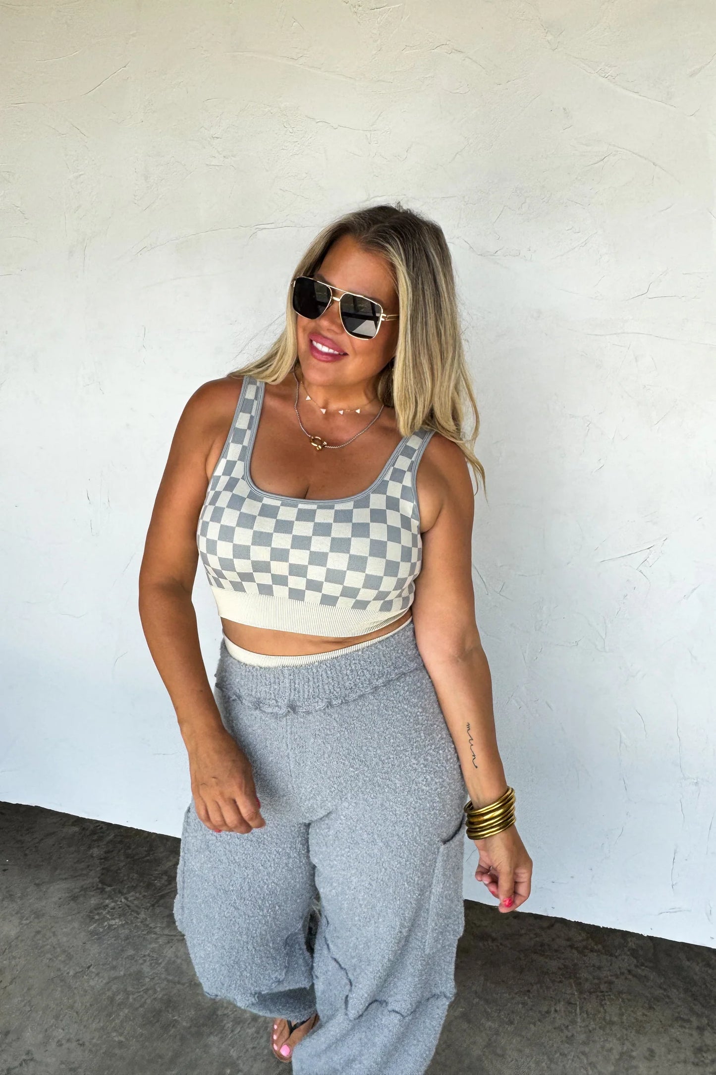 Checker Bra & Biker Short Set