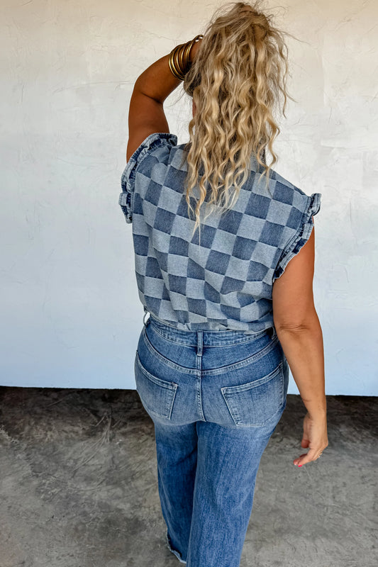 Lainey Checker Denim Vest