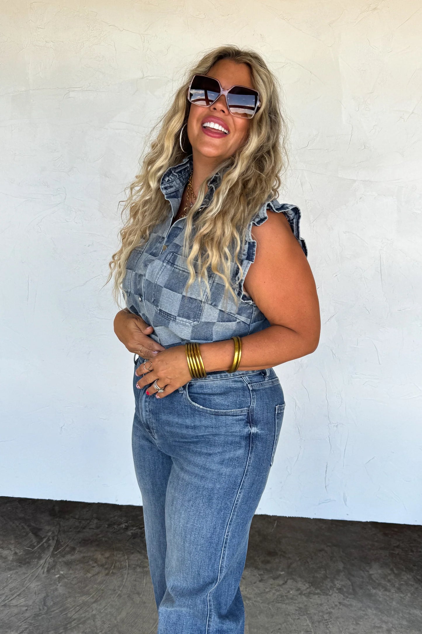 Lainey Checker Denim Vest