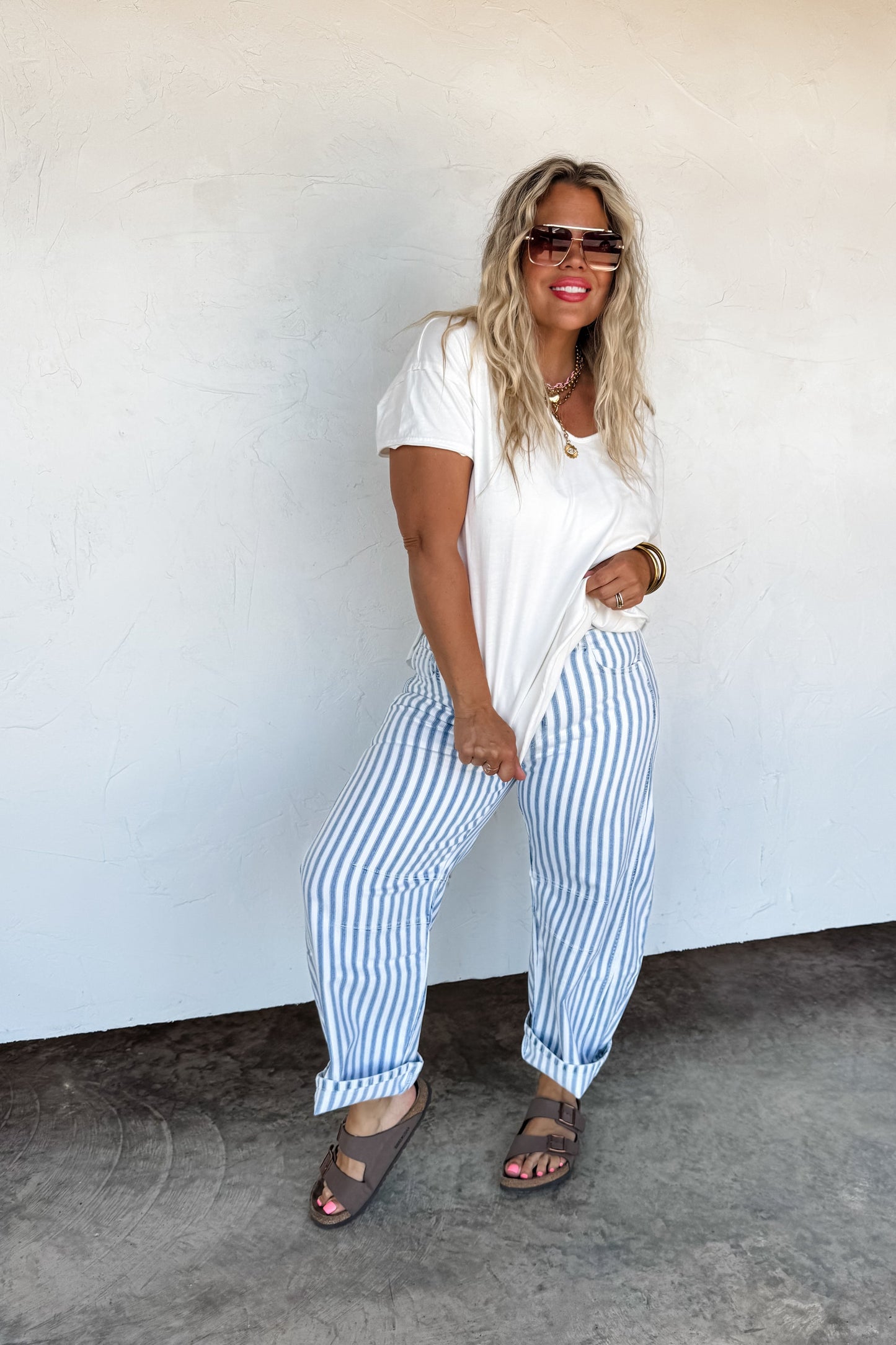 Beachy Stripe Barrel Jean