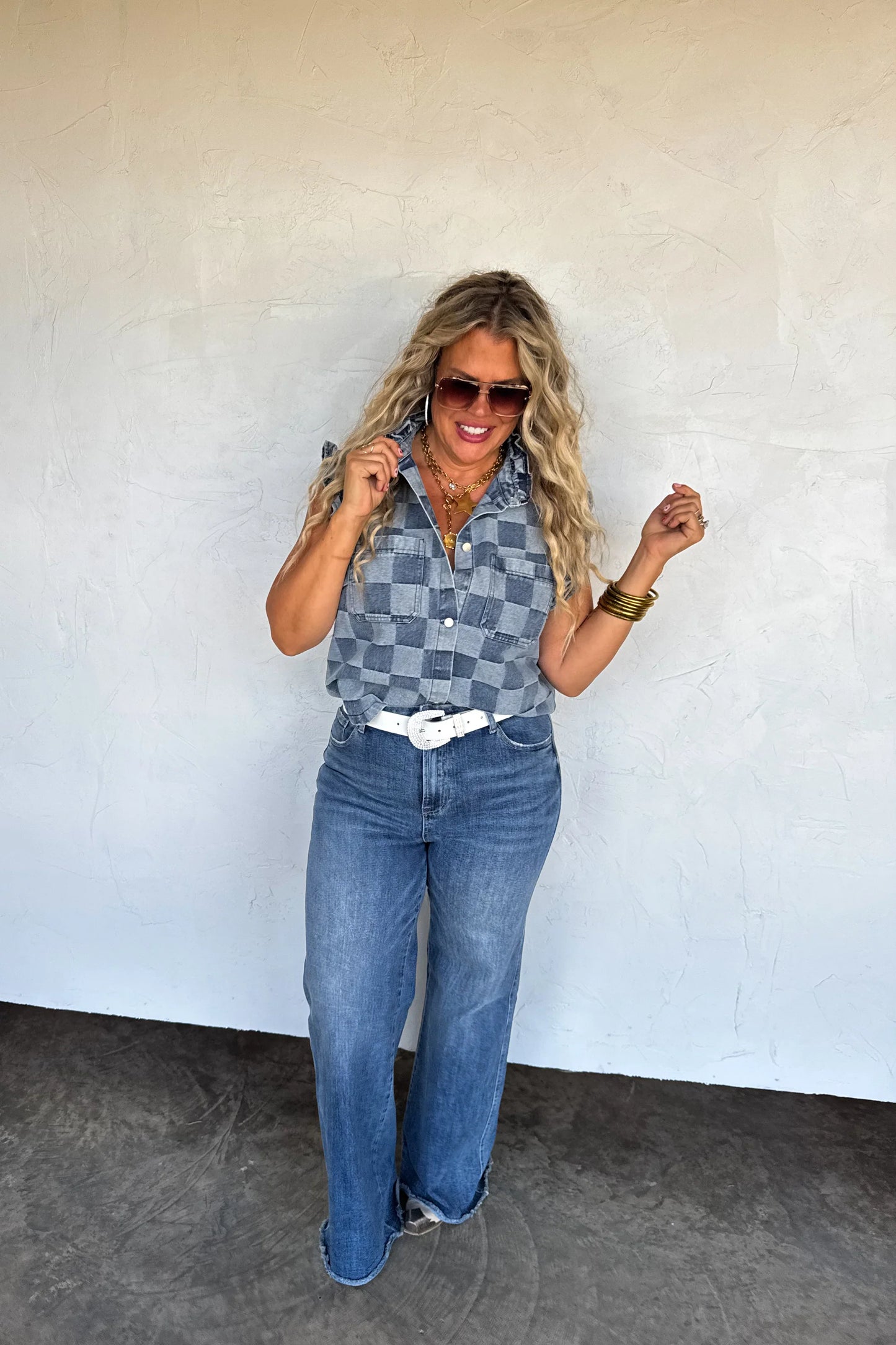 Lainey Checker Denim Vest