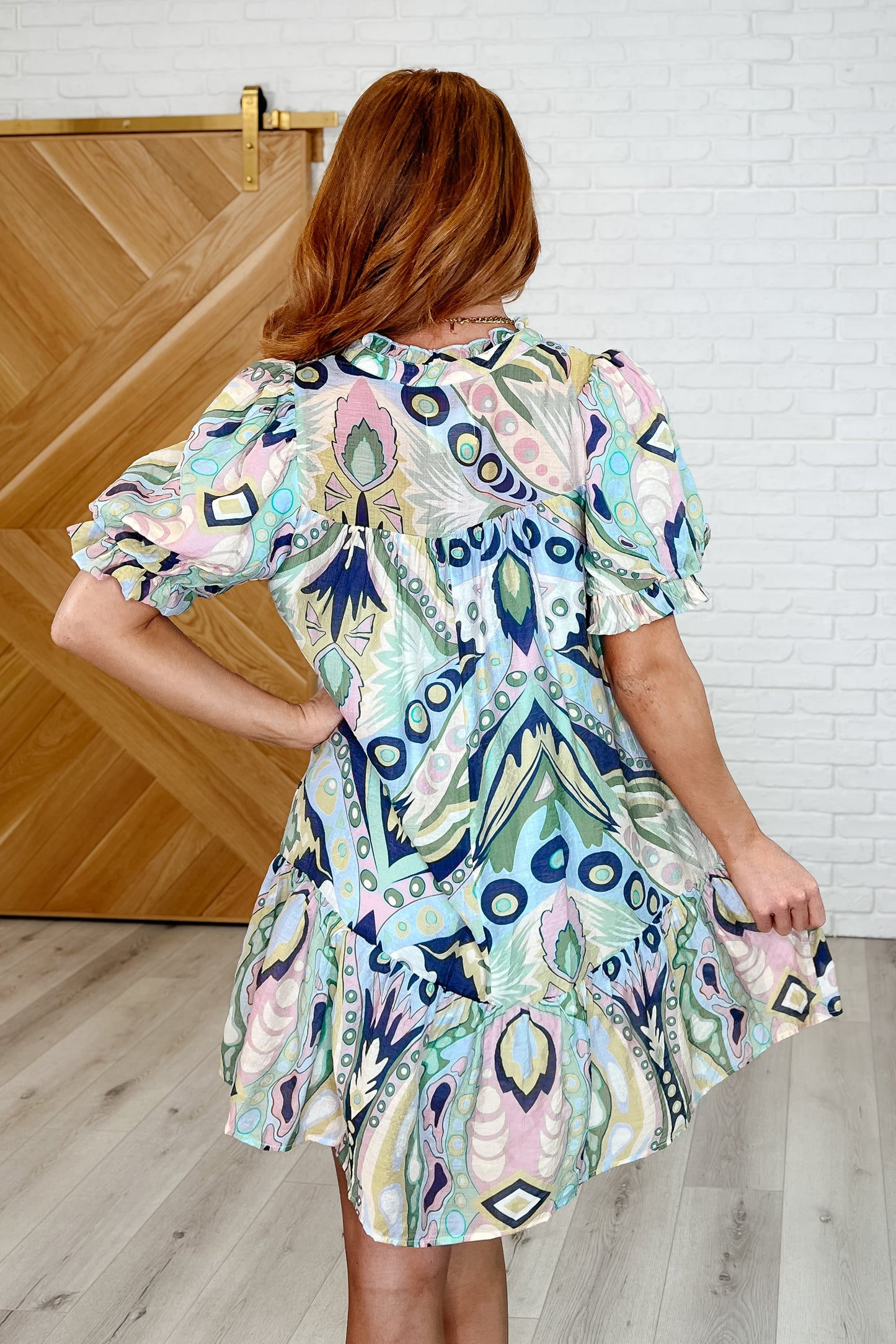 Boho Belle V-Neck Tiered Dress in Green Mix