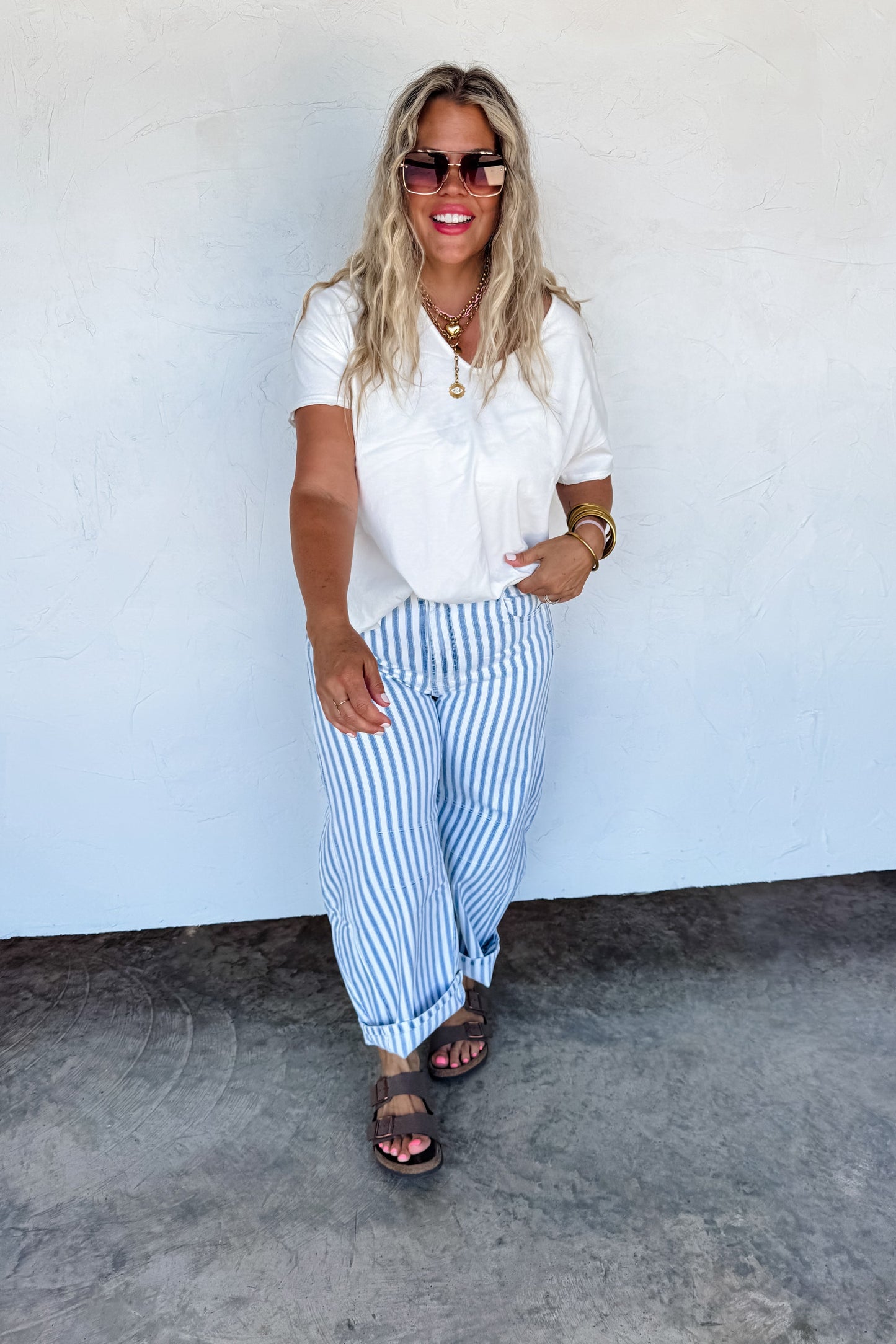 Beachy Stripe Barrel Jean
