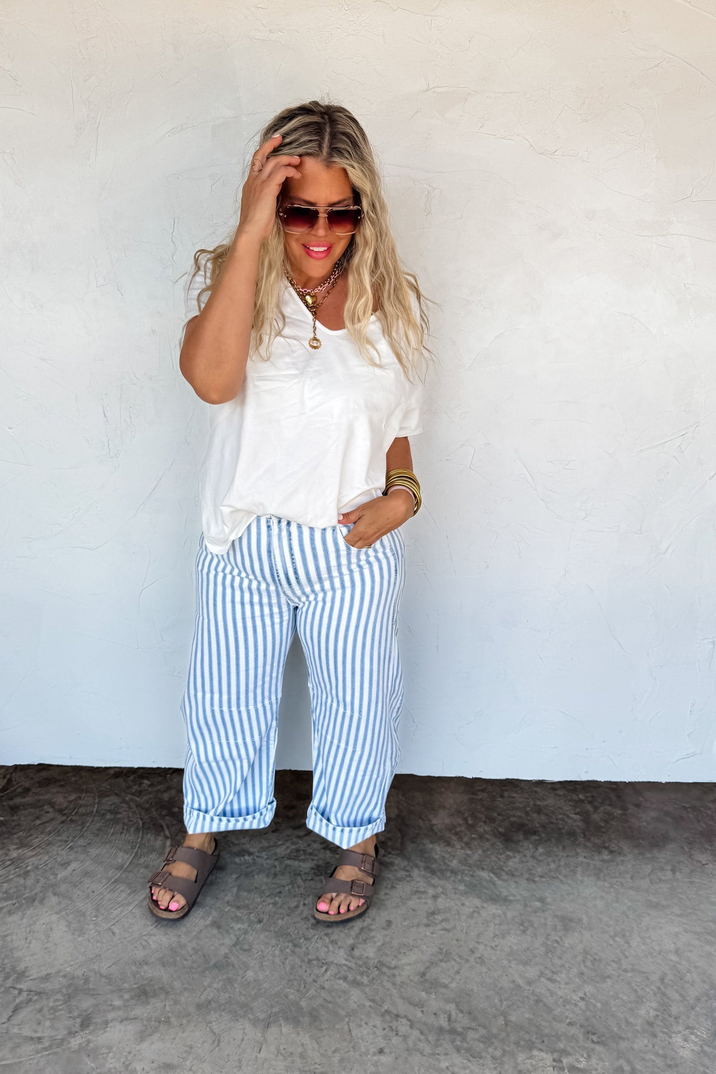 Beachy Stripe Barrel Jean