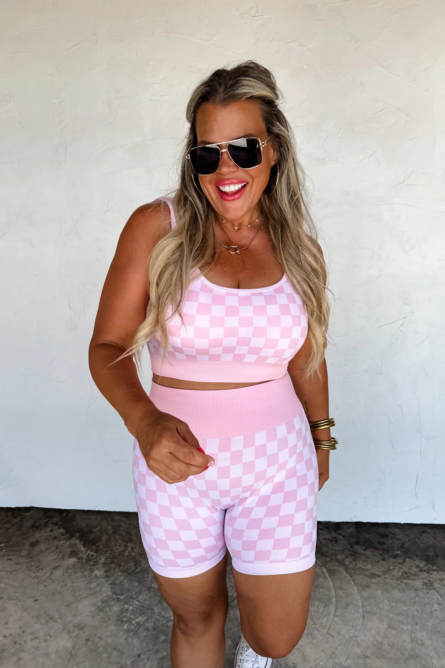 Checker Bra & Biker Short Set