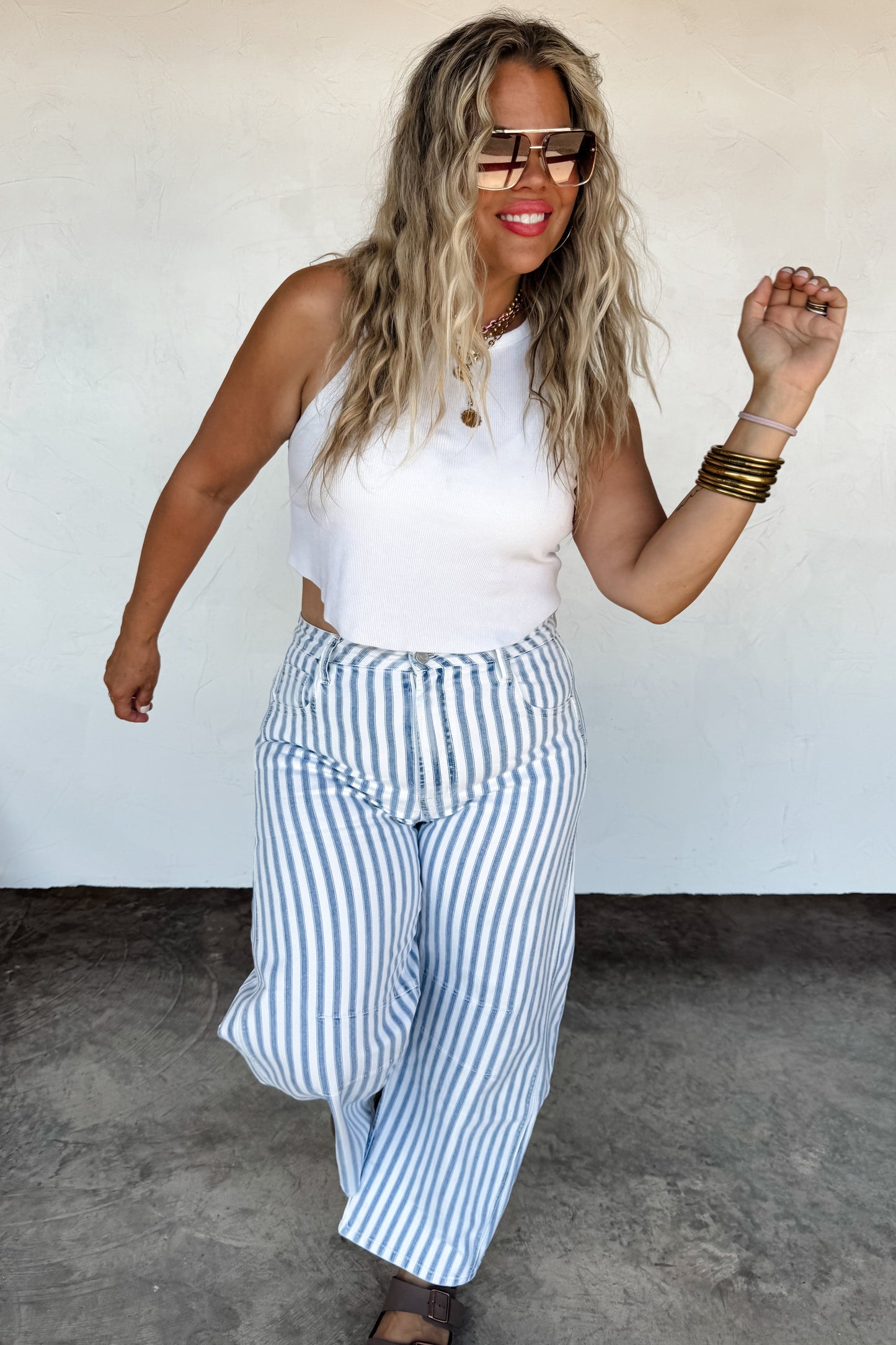 Beachy Stripe Barrel Jean