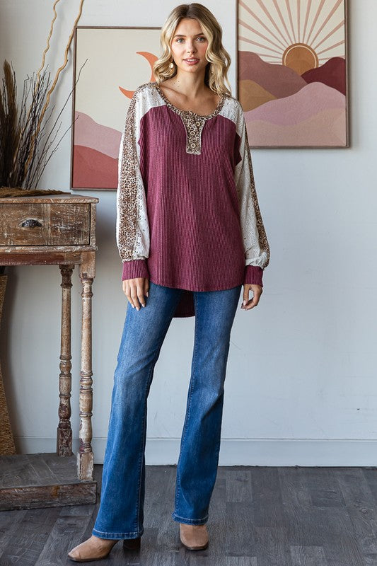 Bold Behavior Contrast Color Block Top in Burgundy