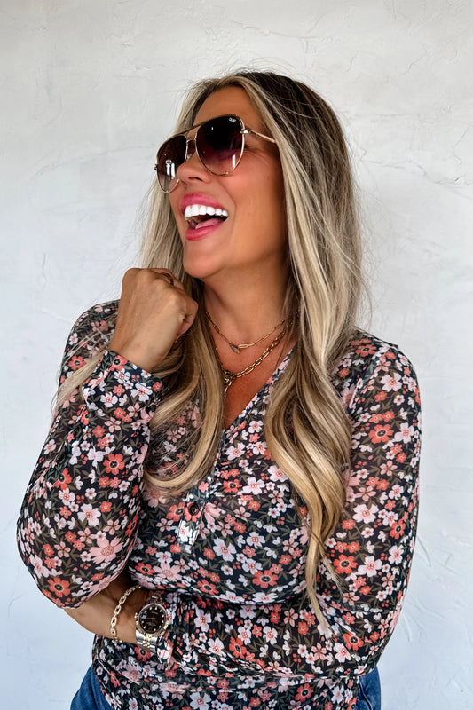 Annie V-Neck Mesh Floral Top
