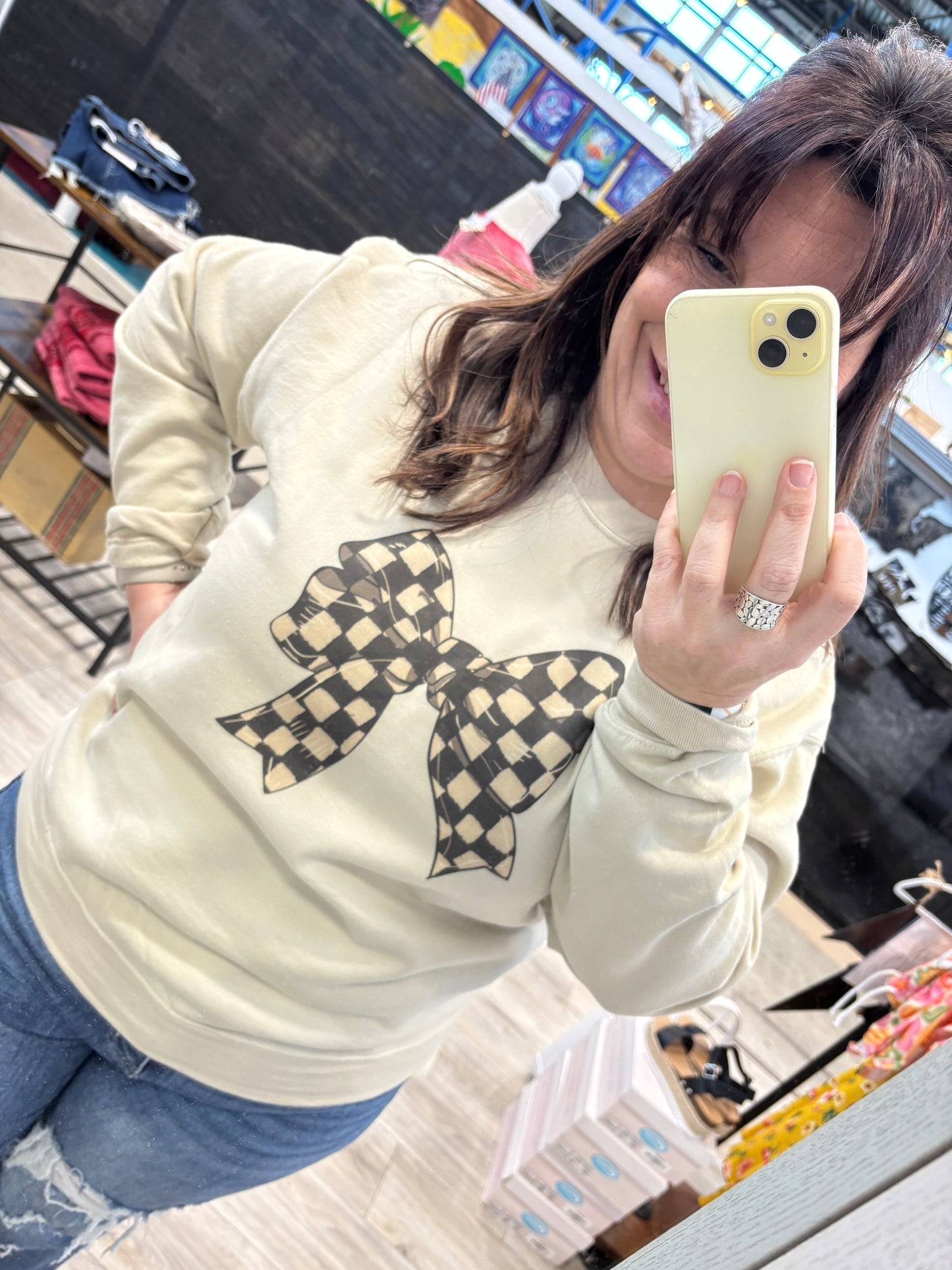 Checkered Bow Sweatshirt