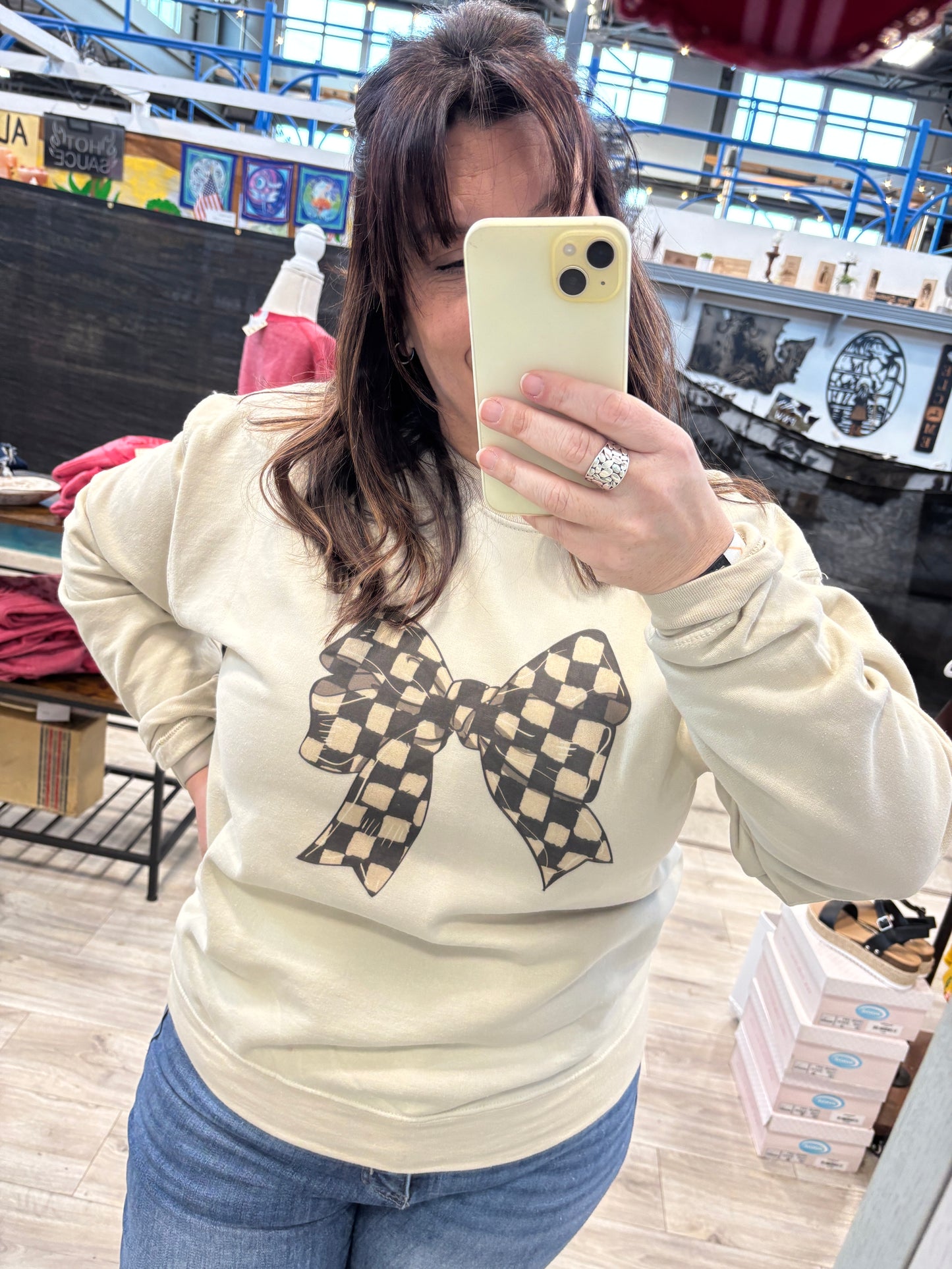 Checkered Bow Sweatshirt