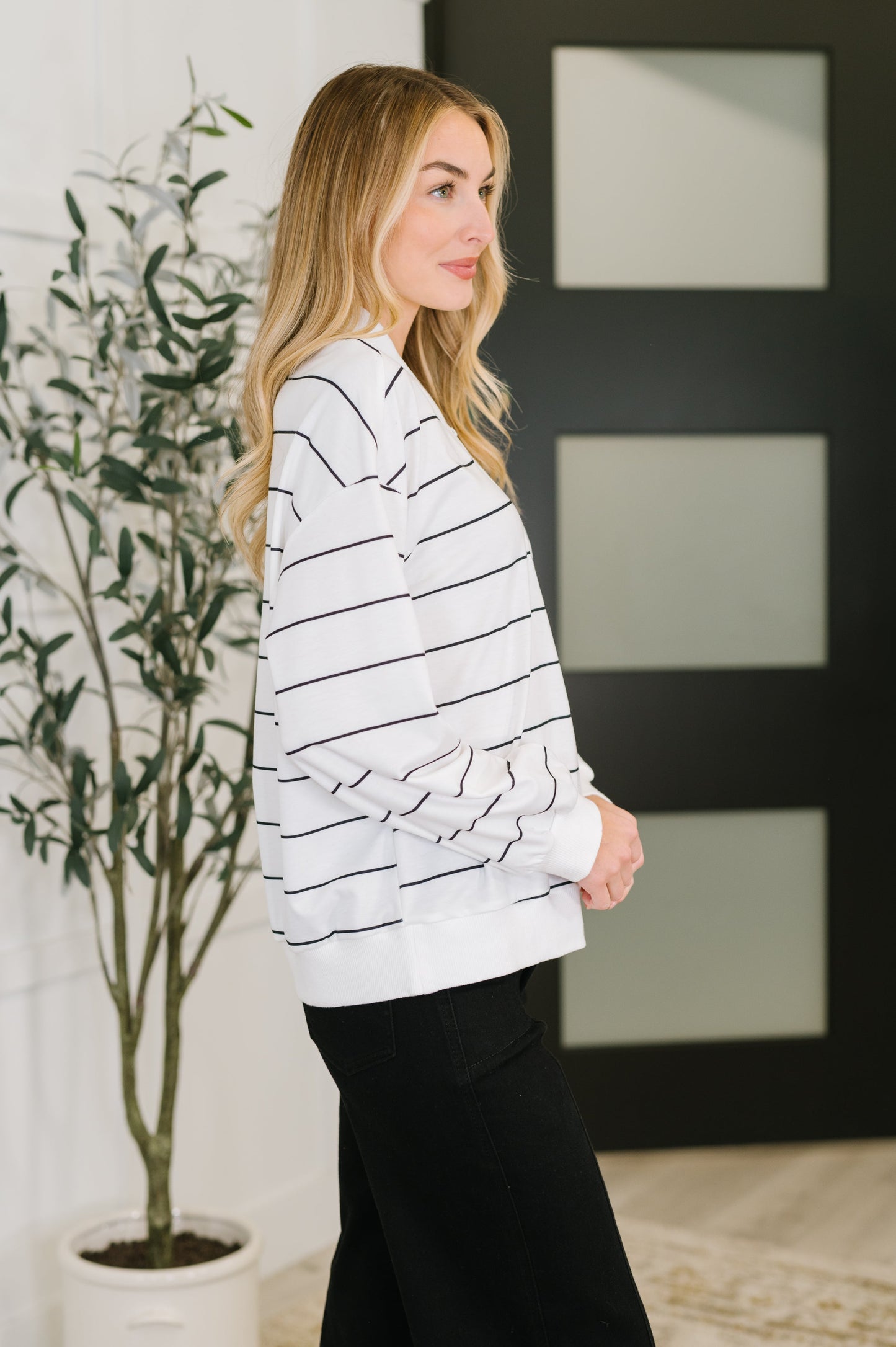 Just My Stripe Zipper Top