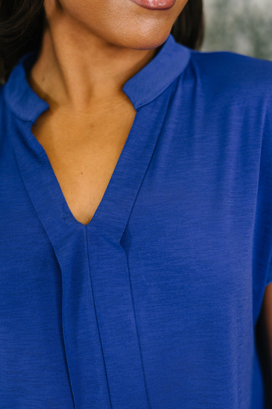 Lizzy Bloom Split Neck Blouse in Royal Blue