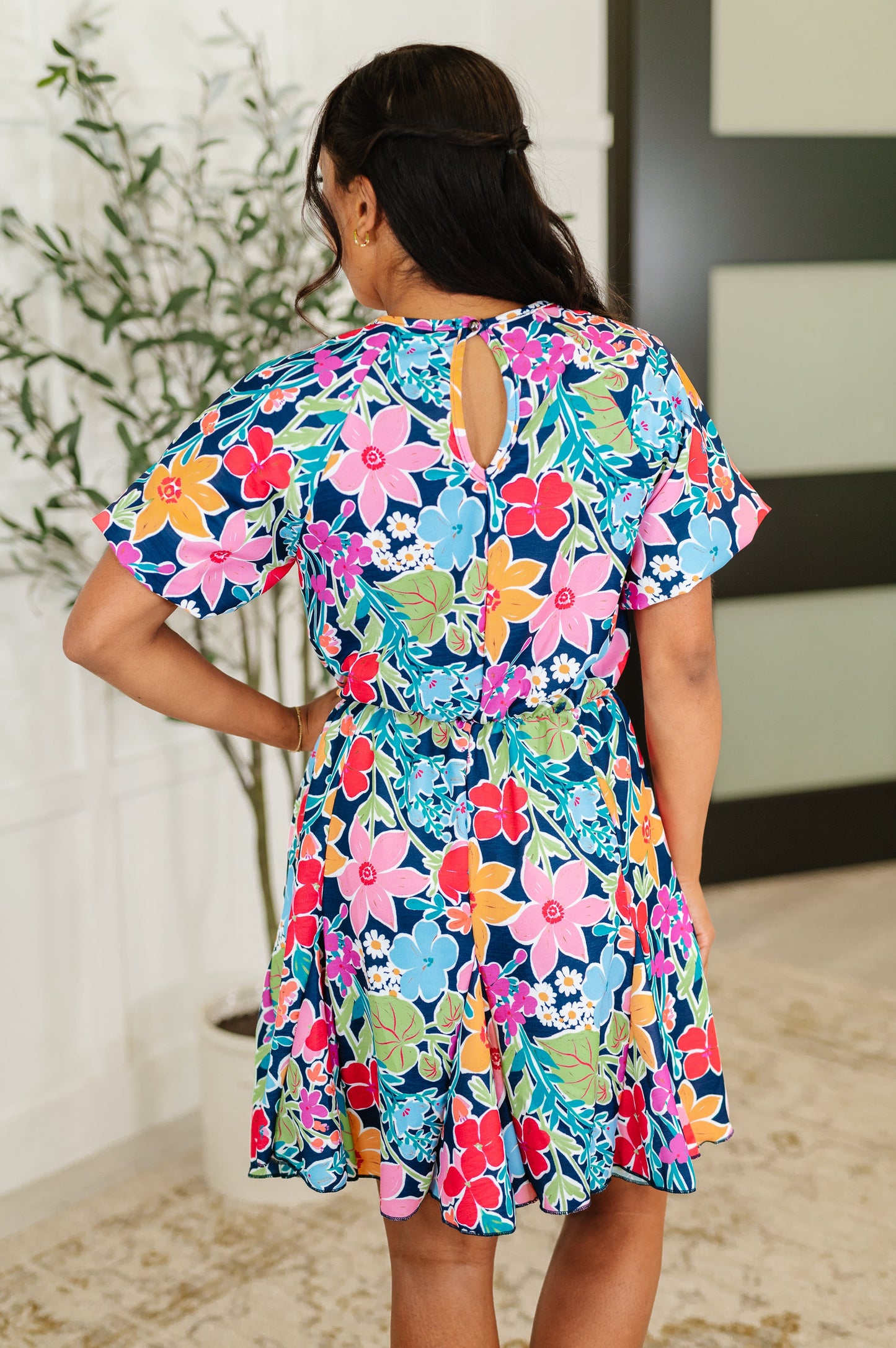 Miss Behave Bubble Sleeve Dress in Navy