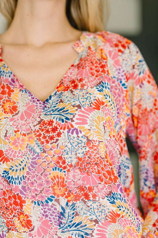 Modern Meadow V-Neck Puff Sleeve Blouse