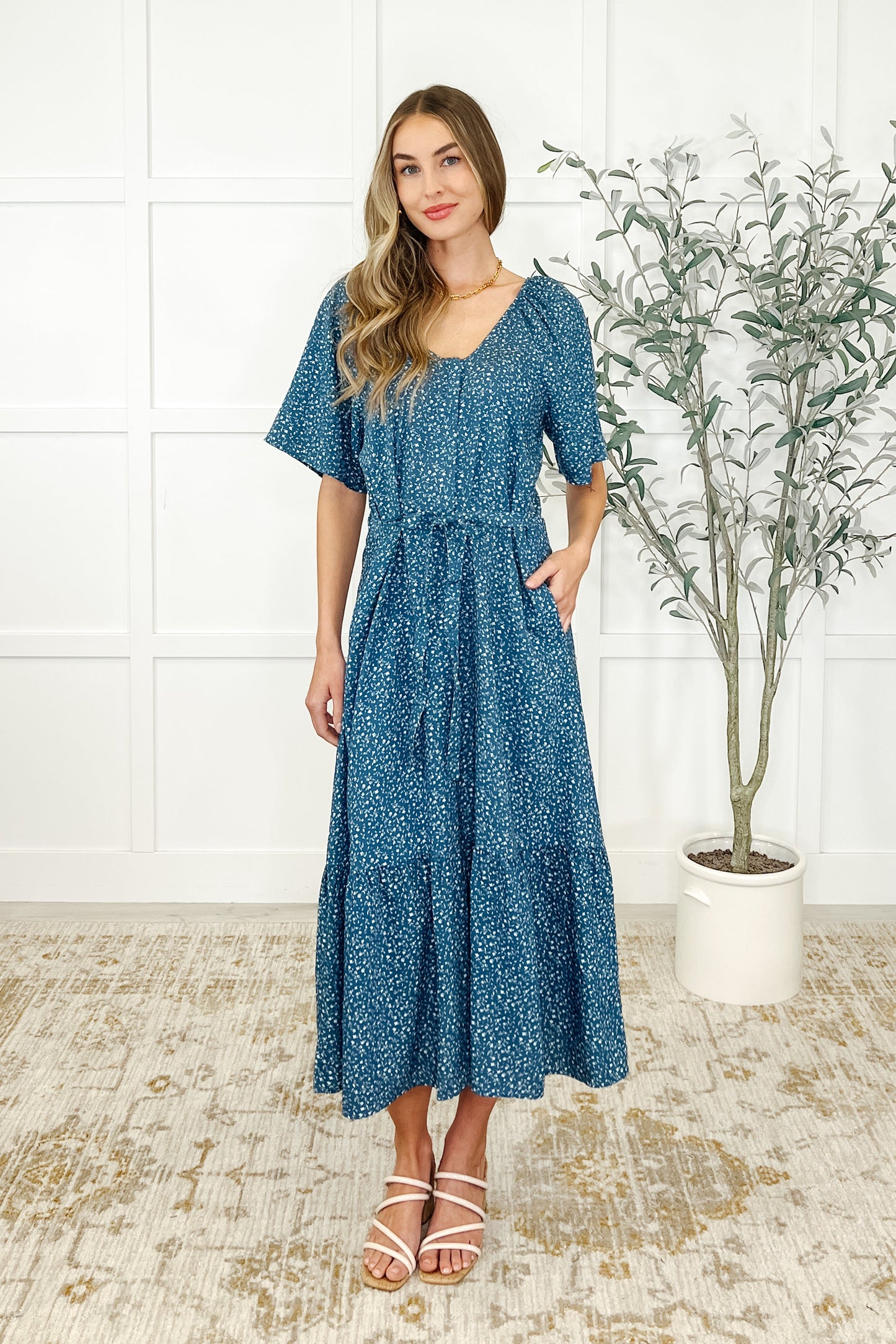 Olive Dress in Blue Vineyard