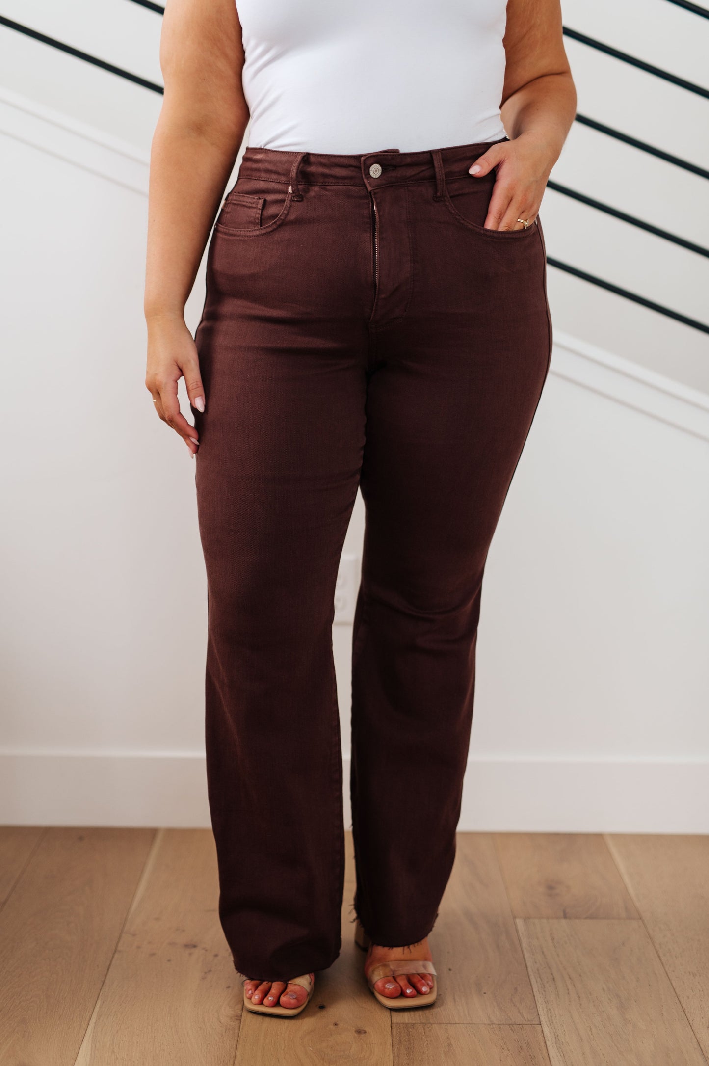 Sienna High Rise Control Top Flare Jeans in Espresso